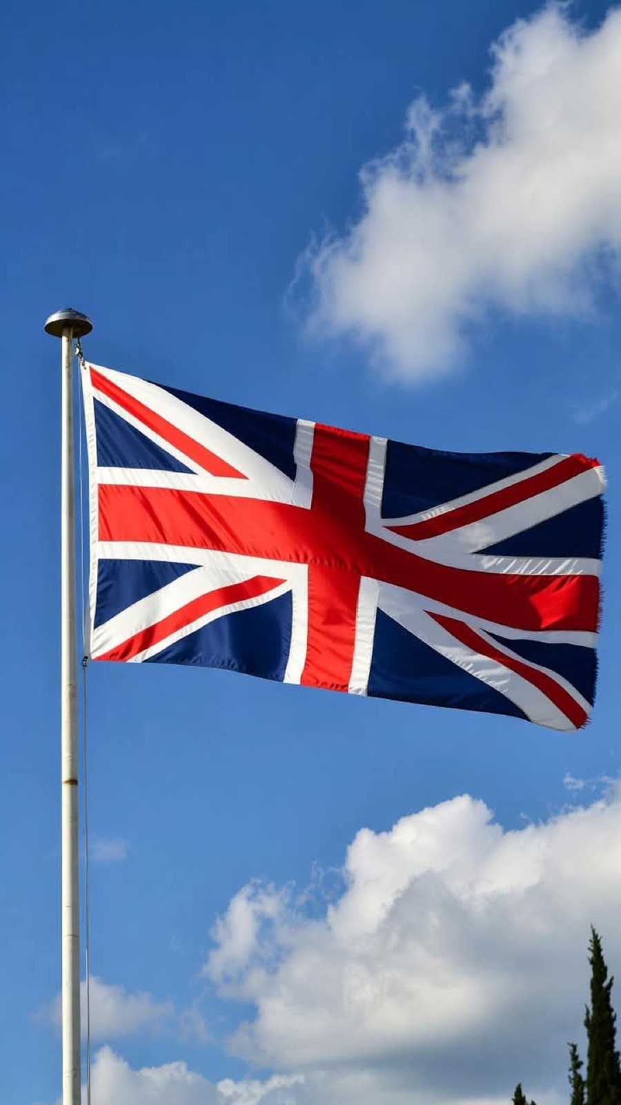 The Union flag flying against a blue sky